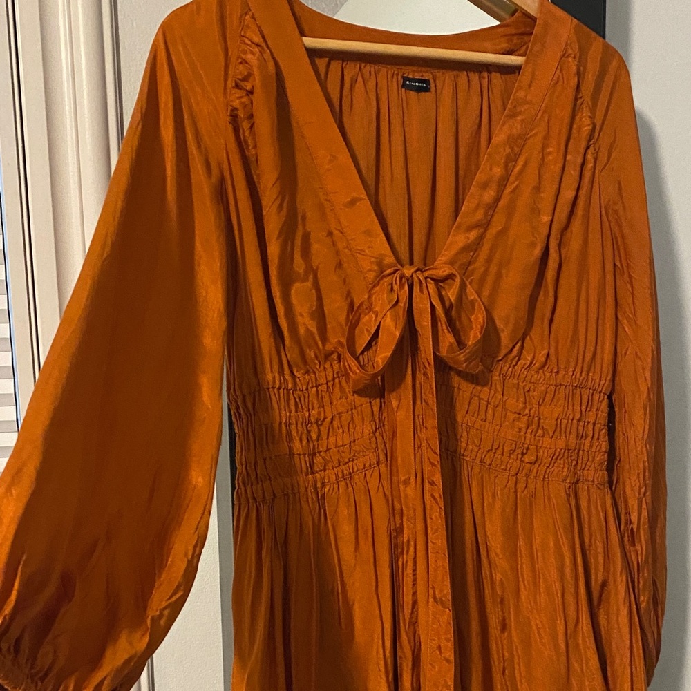 Elegant Long Sleeve Orange Dress